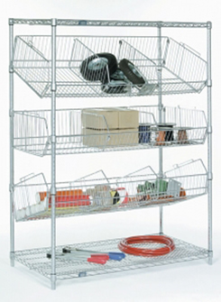 Wire shelving.