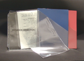In addition to sheet protectors, we produce clear adhesive pockets to hold loose documentation, pictures, charge slips, identification cards and records. They can be applied to any smooth surface.
