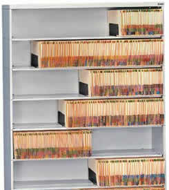 Open shelf filing systems.