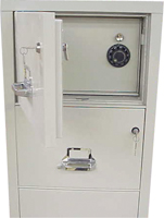 Fireproof filing cabinet with a hidden safe.