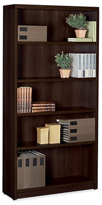Bookcase features sturdy 36" wide construction and include fixed and adjustable shelves. .