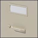 Drawer pull and thumb latch are color matched with file finish. On 25" models, label holders are color matched.