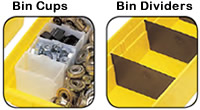 Plastic bins cups and bin dividers.