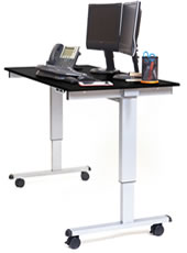 60" Wide Silver Frame and Black Top Stand Up Mobile Desk.
