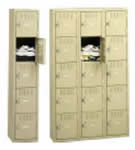 Assembled 5-high box storage lockers, no legs.