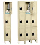 Assembled Triple-Tier Lockers With Legs.