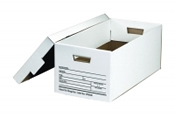 These heavy duty boxes are made from 200# white corrugated boxing, creating a box designed to be durable and easy to use in all filing applications.