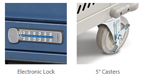 Optional electronic lock and casters.