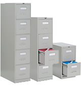 Vertical filing cabinets.
