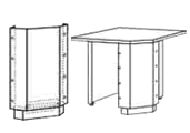 Angled corner tables include front filler panel.
