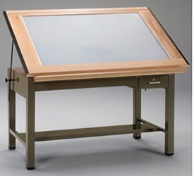 drafting table with light under