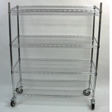 Mobile wire shelving for sorting bulky size items.